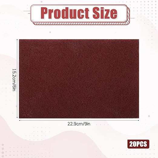 SHENLIU 20Pcs 7447 General Purpose Scrub Pad, 6" X 9" Professional Red Abrasive Finishing Scrub Pad for Paint Prep Scuffing Scouring Sanding Adhesion Scratch