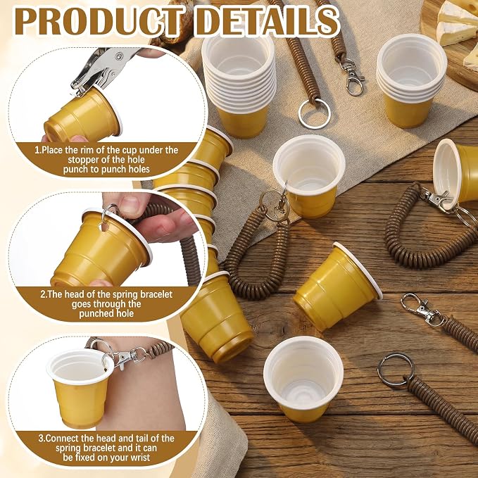 LemonRoad 50 Pack Gold Shot Cup with Wristband for Party 2 oz Plastic Shot Glasses Bulk Disposable Mini Cup for Graduation 21th 50th Birthday Wedding Party Bachelorette Supplies