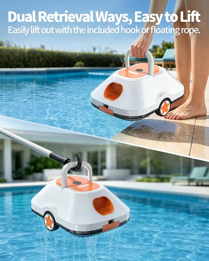 Robotic Pool Cleaner, Automatic Pool Cleaner with 210 Mins Runtime,Cordless Pool Vacuum for Above Ground & Inground Pools Coverage up to 2200 Sq.Ft,Auto-Parking,Easy Retrieve,Light Orange