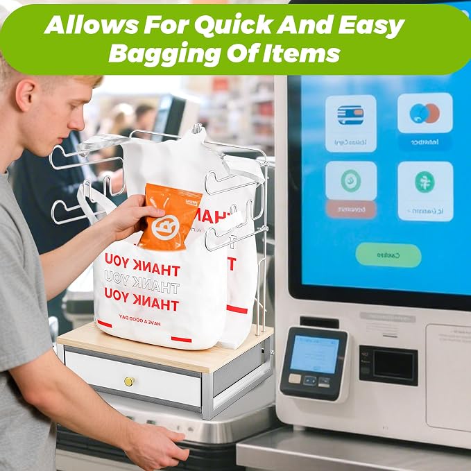 Plastic Grocery Bag Holder with Drawer, Metal Plastic Bag Organizer, Detachable Trash Bags Holder Dispenser Storage for T-Shirt, Shopping Bags, for Groceries Store, Supermarket (White)