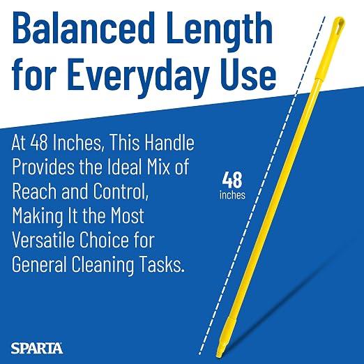SPARTA 41225EC04 Fiberglass Broom Handle, Mop Handle, Replacement Handle With Acme Threaded Tip For Commercial Cleaning, 48 Inches, Yellow, (Pack of 12)