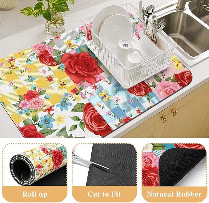 Kitchen Countertop Dish Drying Mat,Super Absorbent Coffee Bar Mat for Maker Espresso Machine, Anti-Slip Accessories for Kitchen Countertops 23x15 Inch
