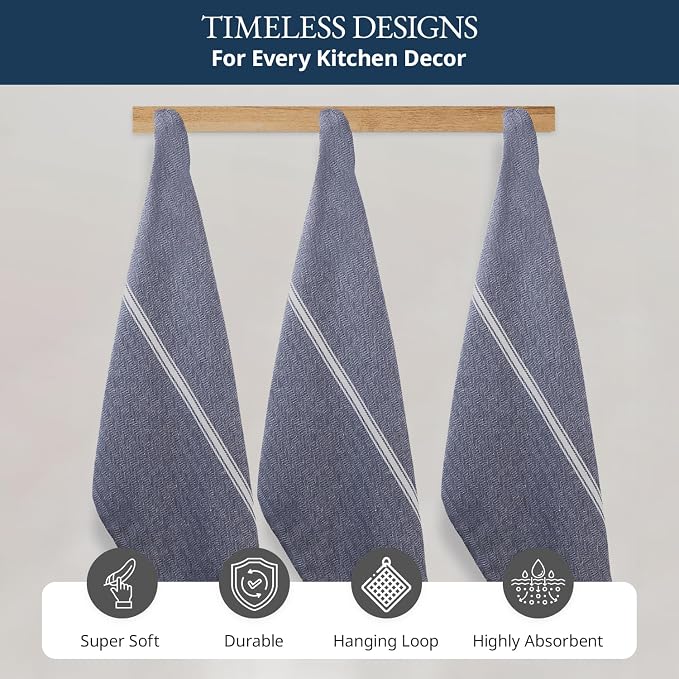 Lane Linen Kitchen Towel Set, 6 Pack 100% Cotton Hand Towels for Kitchen, Dish Towels for Drying Dishes, Lint Free, 14"x25", Good for Cleaning Windows, Ceramic Surface, Glass Stovetops - Blue Chambray