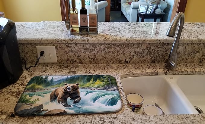 Caroline's Treasures Alaskan Wilderness Grizzly Bear Dish Drying Mat Absorbent Dish Drying Mat Pad for Kitchen Counter Dish Drainer Mat for Countertop, 14 x 21", Multicolor