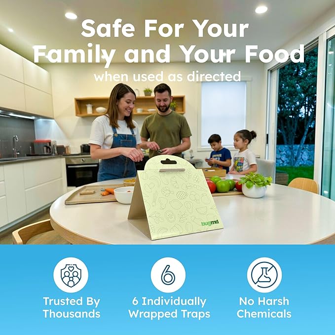 BugMD Pantry Moth Traps (18-Pack) – Pheromone-Based Sticky Glue Traps, Non-Toxic, Kills Indian Meal Moths – Kitchen & Food-Storage Safe - Original