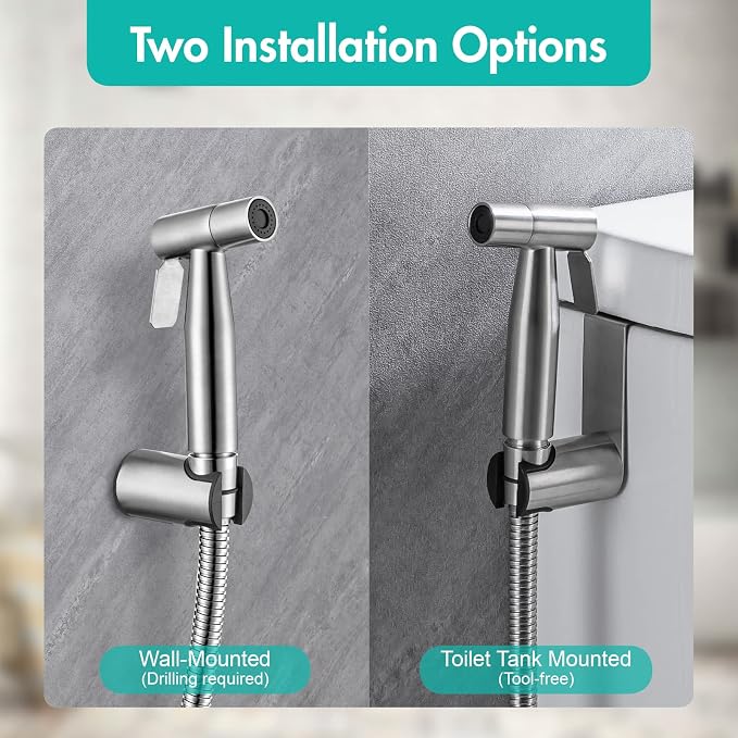 BARROCK Handheld Bidet Sprayer for Toilet, 2 Pack Stainless Steel Metal Made Baby Cloth Diaper Spraying Kit, Bathroom Toilet Bidet Attachment Set for Bathing Pets and Feminine Hygiene, Brushed Nickel