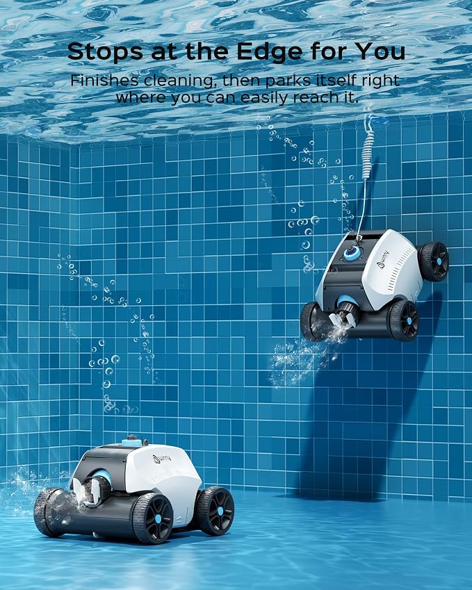 2026Cordless Robotic Pool Cleaner for Above Ground Pools – 6600mAh Battery Delivers 135Mins Running Time & 55W Strong Suction, Auto‑Parking Pool Vacuum with 185μm Filter Basket,1,350 Sq.Ft