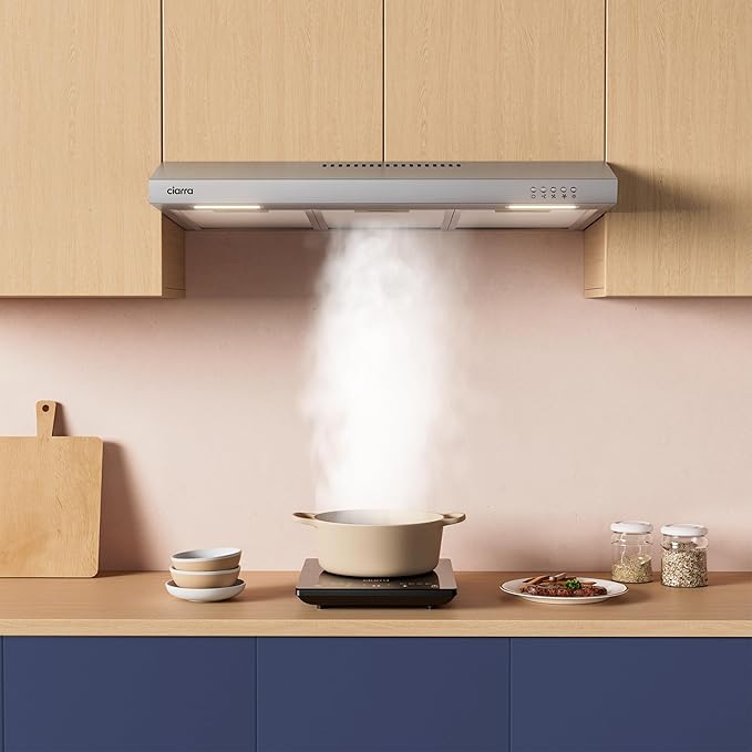 CIARRA Ductless Range Hood 30 inch Under Cabinet Hood Vent with 3 Speed Exhaust Fan Push Button Ducted and Ductless Convertible