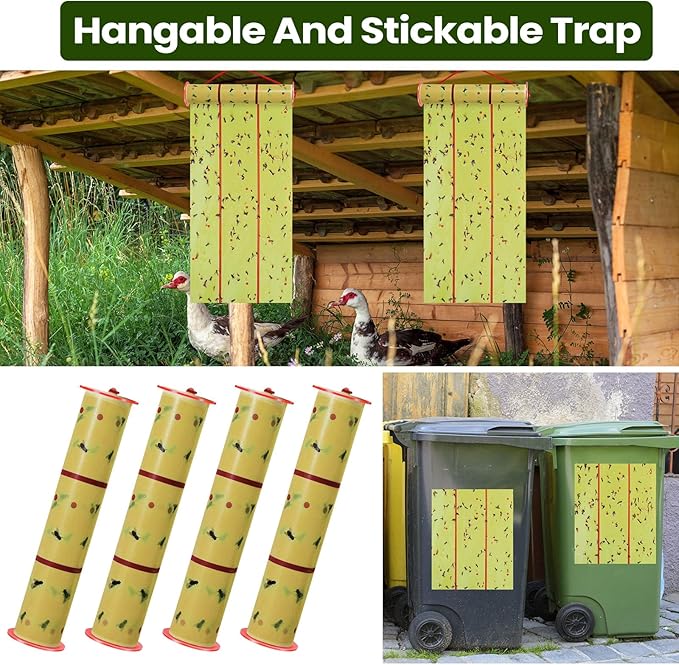 Qualirey Giant Sticky Fly Traps, Fly Strips for Indoor Outdoor Hanging Flying Tapes Non Toxic Ribbon Fruit Gnat Killer for Mosquito Plants House Horse Stable(30 ft,Fluorescent Green,15 Pcs)