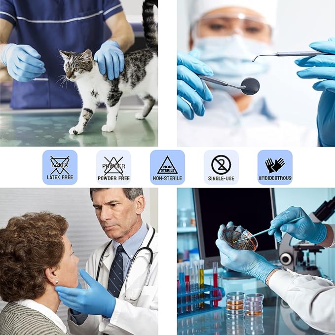 Safe Health Nitrile Exam Gloves – 4 mil, Latex-Free, Powder-Free, Disposable, Blue, Medical Grade, Food, Cleaning Use