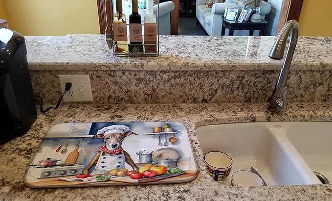 Caroline's Treasures DAC6263DDM Greyhound The Chef Dish Drying Mat Absorbent Dish Drying Mat Pad for Kitchen Counter Dish Drainer Mat for Countertop, 14 x 21", Multicolor