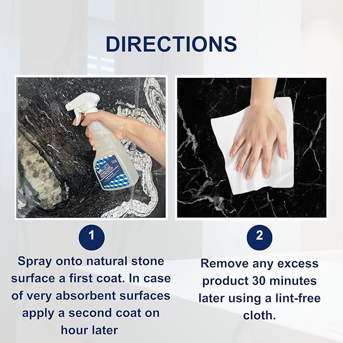 Natural Stone, Marble and Granite Sealer | Water-Based Stone Sealer Spray, pH-Neutral Surface Protector for Countertops, Vanities & More – 17 fl oz