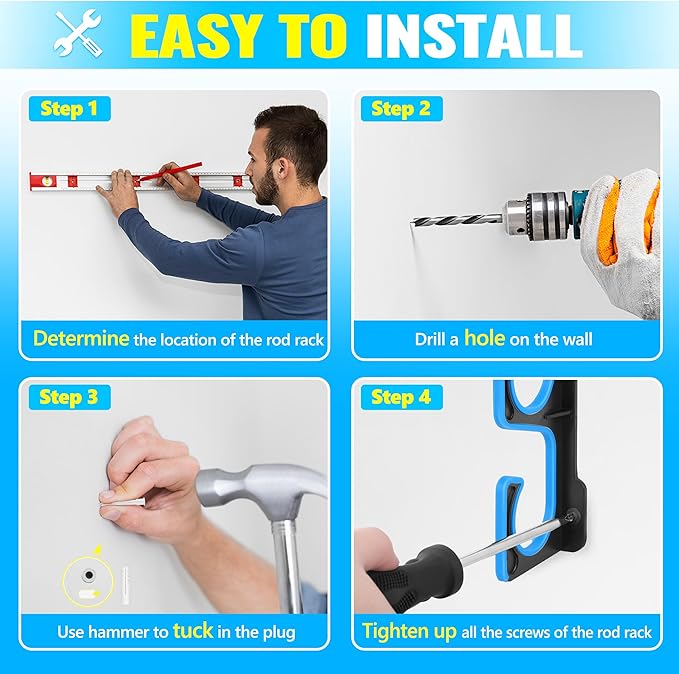 PLUSINNO H5P Fishing Rod/Pole Holders for Garage, Wall or Ceiling Mounted Fishing Rod Holder with Soft Protective Pad, Fishing Rod Storage Organizer Holds up to 5/10/20 Rod or Combos or Nets