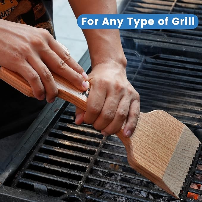 CONSDAN Wood Grill Scraper, Soild Oak Wooden Grill Brush, Grill Scraper for Outdoor Grill, Bristle Free Grill Scrapers, Grill Grate Cleaner Safe Wood Grill Brusher