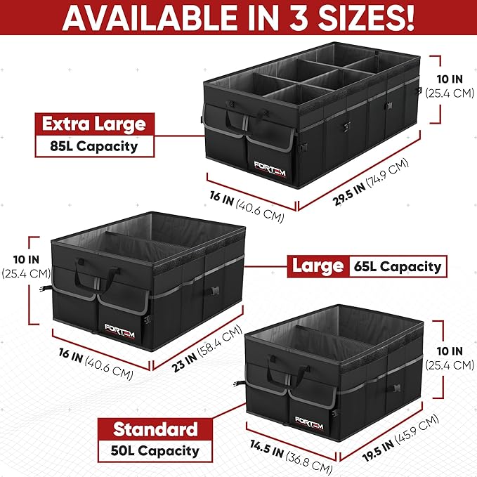 FORTEM Trunk Organizer For SUV Car Trunk Organizer, Foldable Storage, Car Accessories for Women Men, Collapsible Bag, Perfect Christmas Gifts, 600D Oxford, Non Slip Bottom, Straps, Soft Cover (85L)