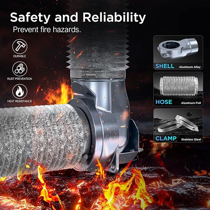Magnetic Dryer Vent Coupling Easy to Clean Quick Connector Airtight Seal Dryer Vent Connector Kit Including a 2.6ft 4" Duct and two Clamps, DV90