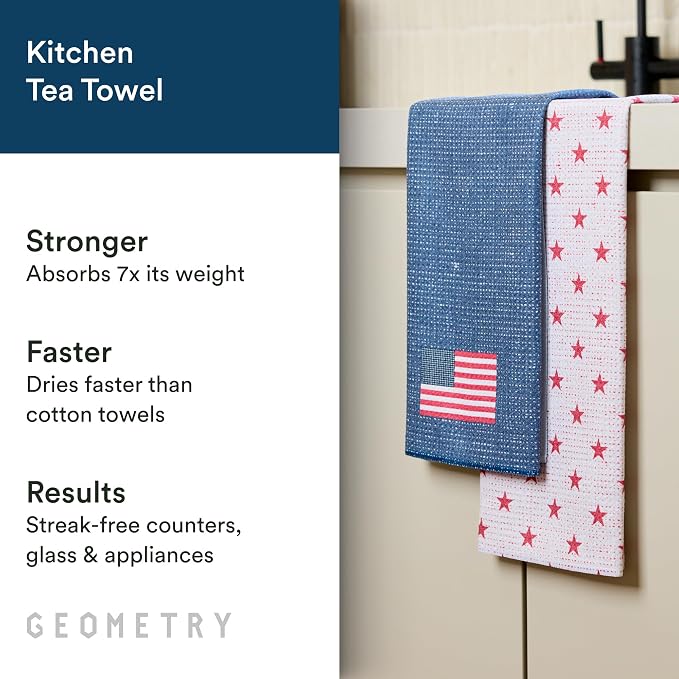 GEOMETRY Tea Towels – Patriotic Collection – Quick-Dry, Ultra-Absorbent, Reusable Microfiber Kitchen Towels for Drying & Cleaning - Old Glory - 2 Pack