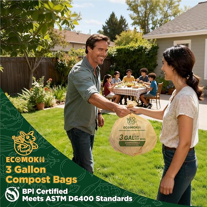 EcoMokii Compostable Trash Bags 3 Gallon, 120 Count, Extra Thick 0.8 Mil Small Compost Bags for Kitchen Countertop Bin, Unscent Food Scrap Bag Certified by BPI & OK Compost Home