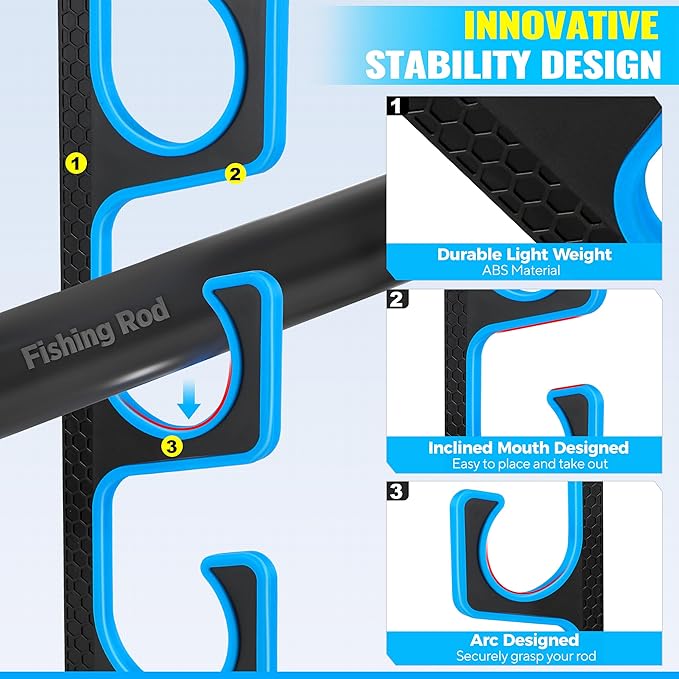 PLUSINNO H5P Fishing Rod/Pole Holders for Garage, Wall or Ceiling Mounted Fishing Rod Holder with Soft Protective Pad, Fishing Rod Storage Organizer Holds up to 5/10/20 Rod or Combos or Nets