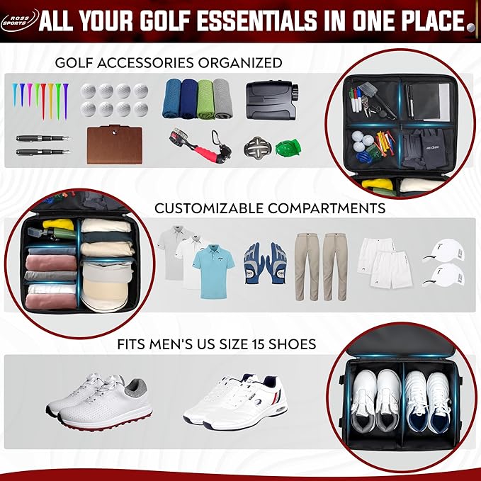 Golf Trunk Organizer – Portable Car Organization & Truck Bed Bag for Men – Smart Holder Shoes, Balls, Gloves, Clothes Storage Bag – Shoe Glove Case & Locker for Golfers, Club, Bags & Stuff Stash