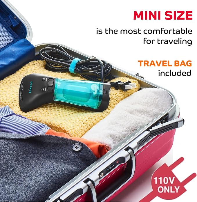 BIZOND Travel Steamer for Clothes - Portable, Handheld for Garment, Fabric and Curtain - No Spitting, Safe, 120V Only, Mini Steam Iron with Metal Plate - Compact Home Wrinkle Remover (Black)