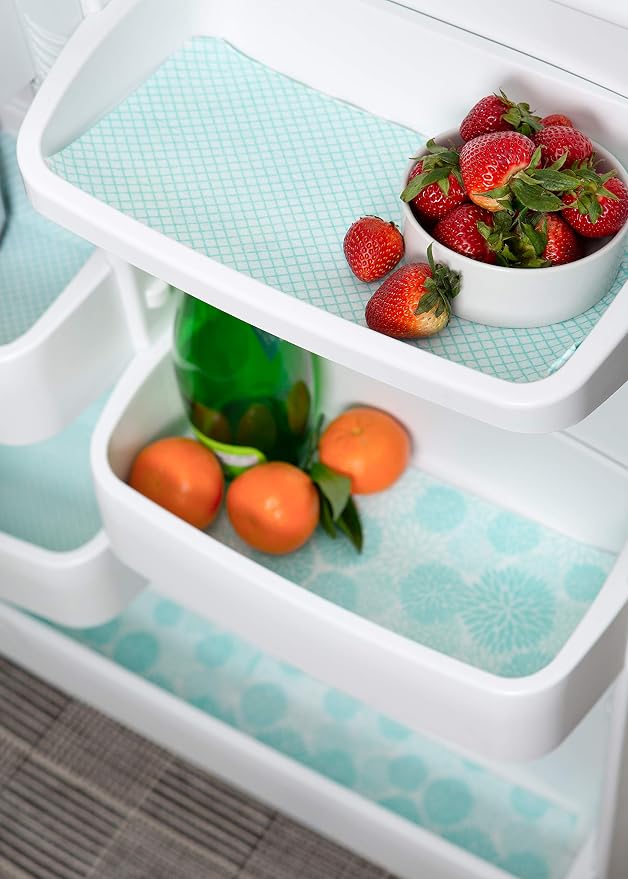 DII Fridge Liner Collection Non-Adhesive, Cut to Fit, 12x24, Aqua Dahlia, 6 Piece