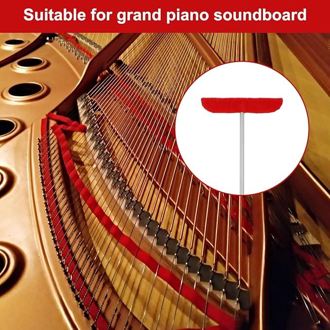 4pcs Grand Piano Soundboard Cleaning Tools, Big & Small Brush Head Cleaning Tool with Extension Rod and Soft Fiber Cloth Piano Cleaner and Polish Kit