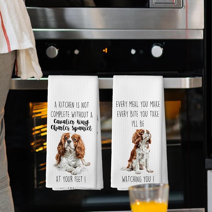 Cavalier King Charles Spaniel Dog Kitchen Towels Set of 2, Funny Dog Kitchen Decor, Dogs Gifts for Women Men Hand Towel, Pet Owner Gift Decorative Tea Towels Dish Towel 16x24 Inch