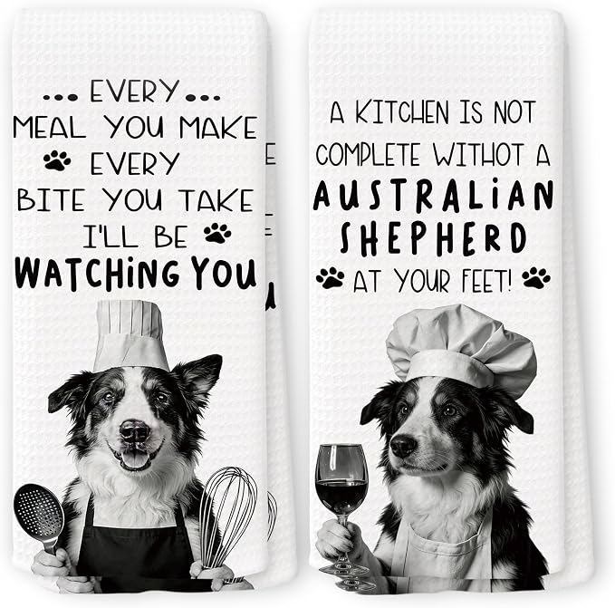 Funny Australian Shepherd Dog Kitchen Towels 16x24 Inch Set of 2 | Australian Shepherd Gifts Dish Tea Towels for Kitchen, Dog Lover Mom Dad Owner Gifts Decorative Hand Towel