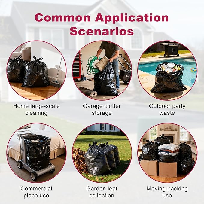 40-45 Gallon Garbage Bags, 40"x48", Pack of 100, Heavy Duty Large Trash Bag, Strong Trash Can Liners for Office, Picnic, Kitchen, Commercial, Made in USA