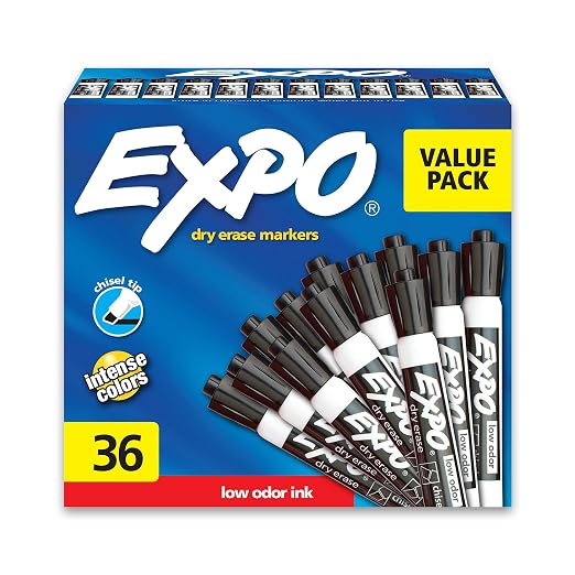 Boardwalk BWK410321 7.6 in. x 8.9 in. 2 Ply Center-Pull Roll Towels - White (6/Carton) & EXPO Low Odor Dry Erase Markers, Chisel Tip, Black, 36 Count