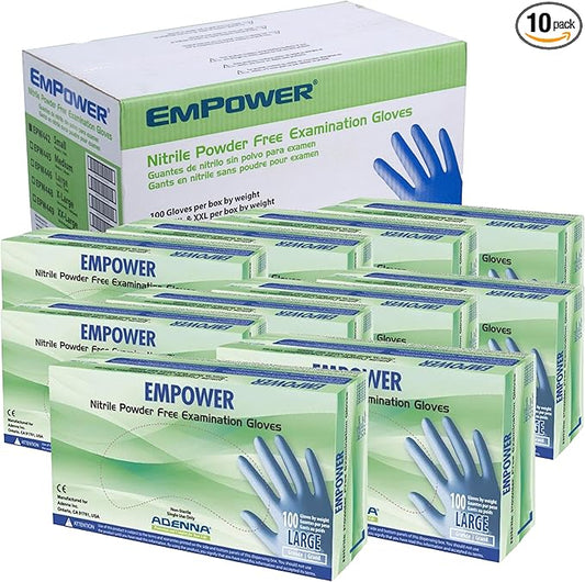 Adenna EMPOWER Disposable Nitrile Glove - 8 Mil, Medical Exam Rubber Gloves with Textured Grip, Non-Latex & Powder-Free, Cleanroom Lab & Industrial use, Case of 1000, Large, Blue