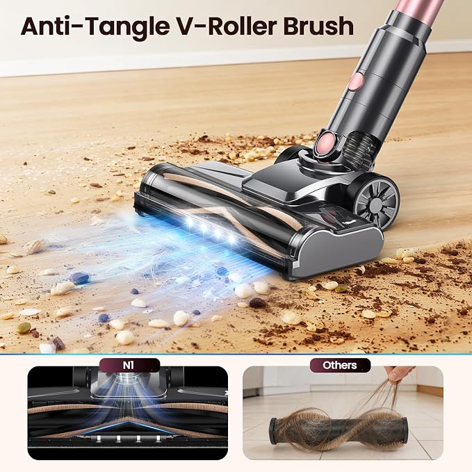 Dzaki N1 Cordless Vacuum Cleaner, 400W 35KPa Cordless Vacuum Cleaner for Home, Cordless Stick Vacuum with LED Display, Anti-Tangle Self-Standing Rechargeable Stick Vacuum for Home Pet Hair Hard Floor