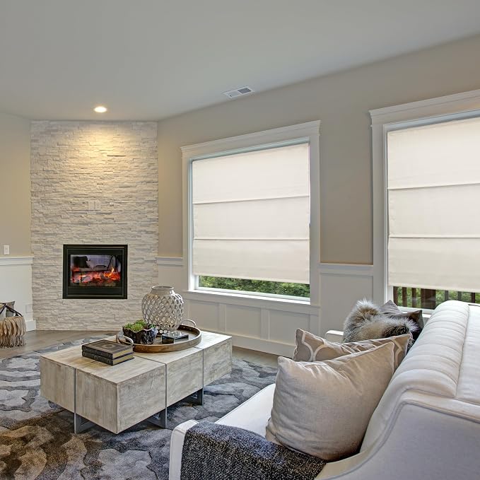 Chicology Cordless Roman Window Shade, Ridgewood Cream, 34" W x 72" H | Cordless Child-Safe, Room Darkening UV, Inside/Outside Mount, True-to-Size No Cut, Rich Textured Fabric, Spot-Clean Care Only