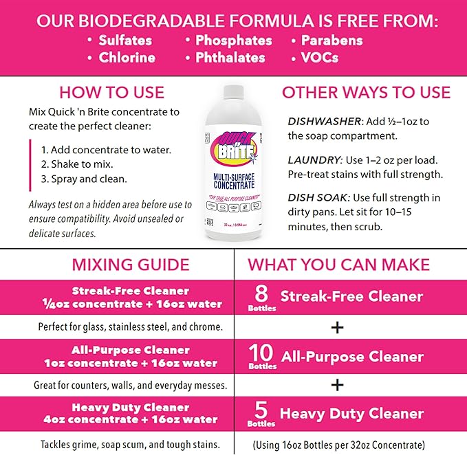 Quick 'n Brite Eco-Friendly Cleaning Supplies Kit - All Purpose Cleaner with Cleaning Paste & Concentrate - Non-Toxic, Powerful Cleaner Includes Sponge - Versatile Solution for Home & Office