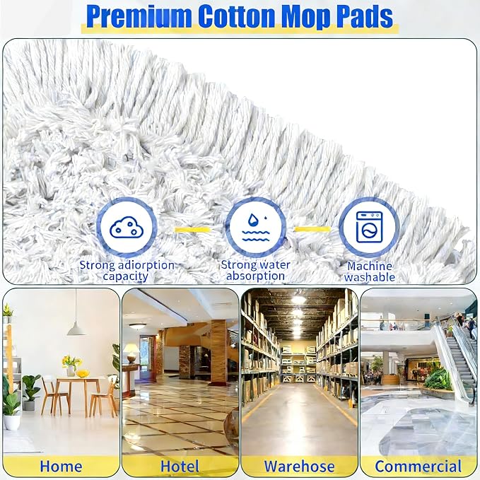 24" Commercial Dust Mop for Floor Cleaning, Heavy Duty Large Industrial Floor Duster with 2 Cotton Mops Pads, Wet Dry Mops for Hardwood Floors, Concrete, Marble, Laminate, Tile, Garage, Blue