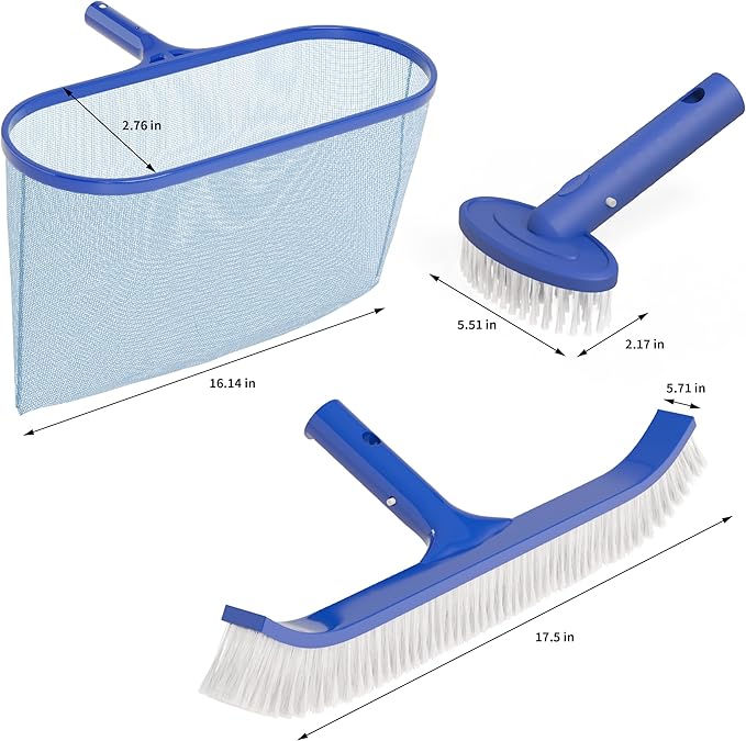 VINGLI 3-in-1 Pool Cleaning Kit, Pools Maintenance Equipment with Pool Net, Pool Brush and SPA Brush, Pool Maintenance Tools for Inground&Above Ground Swimming Pools