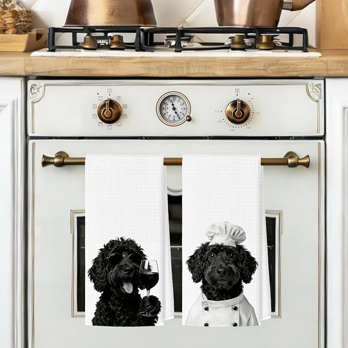 Funny Goldendoodle Kitchen Towels Set of 2, Dog Kitchen Bar Accessories, Dog Chef Gifts for Women Decorative Hand Towels for Kitchen Decor, Goldendoodle Lovers Gifts Tea Towel, 16x24 Inch