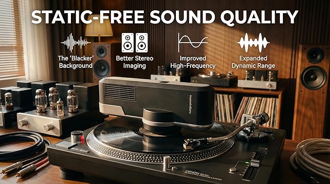 HumminGuru Orbit Static Remover for Vinyl Records, Vinyl Record Cleaner Machine Removes Static Charge Evenly, 360° LP Rotating Ionizer, Anti-Static Turntable Record Player Accessories Cleaning Kit