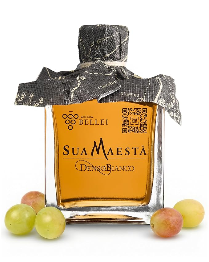 Acetaia Bellei White Balsamic Vinegar – Italian Gourmet Vinegar Condiment, Sweet & Fruity Flavor, Cooked Grape Must & Wine Vinegar, Light Acidity, Sua Maestà Denso Bianco – 250ml