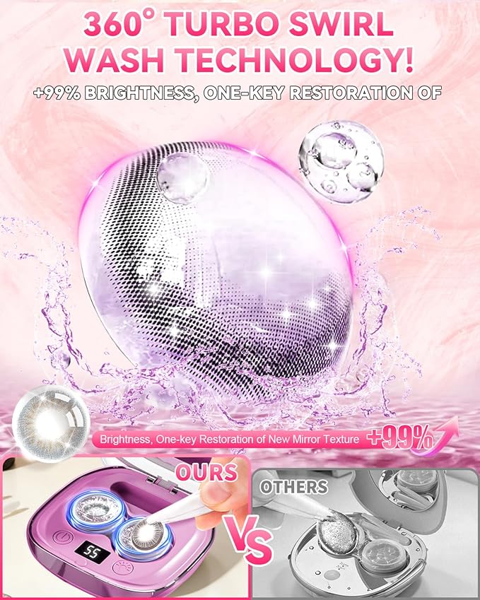 2025 Upgraded Ultrasonic Contact Lens Cleaner【50KHz Germany Super Motor】【Top1 Intelligent Chip-Smart Modes】 Gentle Cleaning & 99% Brightness, Portable Contact Lens Tools Home Travel Use (Purple)