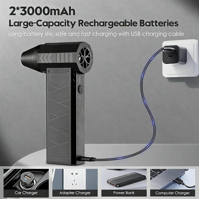 Compressed Air Duster-130000RPM Powerful Electric Air Duster with LED Light, 4 Gear Adjustable-Durable Blower -Rechargeable Cordless Duster for PC, Keyboard, Car, Outdoor, Home and Computers Cleaning