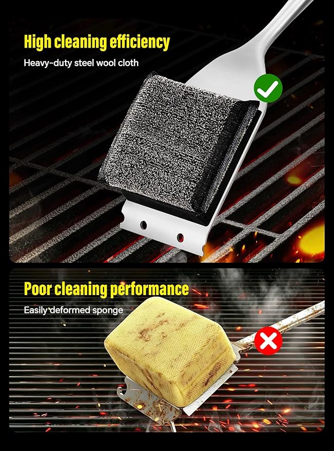 XUDAKAIXIN Bristle-Free Grill Brush with Replacement Head. Ultra Safe & Efficient Cleaner for Cast Iron and Stainless Steel Outdoor Grills.Gifts for Men/Dad