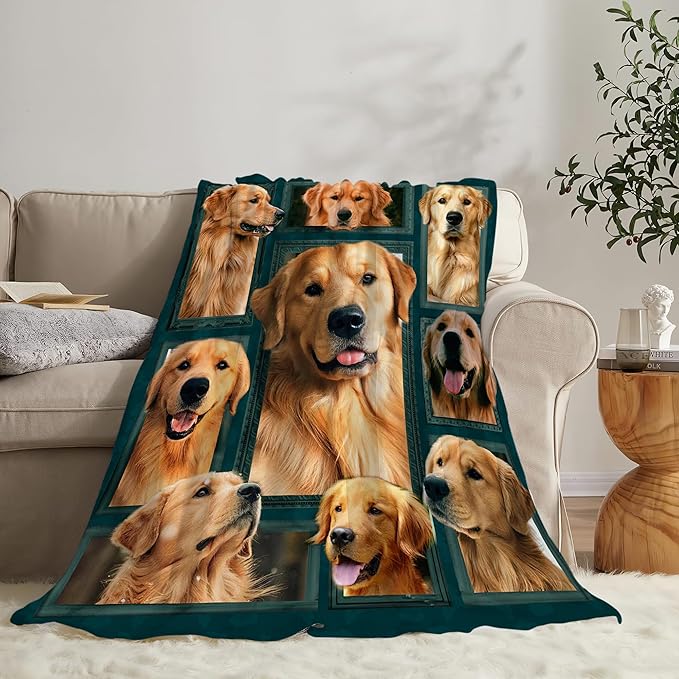 Golden Retriever Blanket Gifts and Decor - Cute Dog Throw for Girls, Women, Kids, Adults - Soft Warm Cozy Fleece for Couch, Sofa, Bed 60"x50"