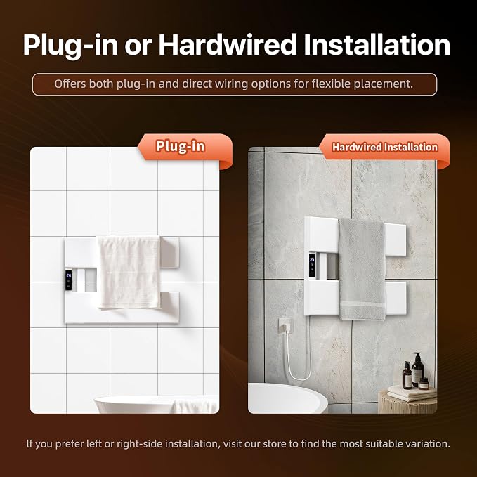 Electric Towel Warmer with Smart LED Timer, Modern [2/3/4] Bar Large Panel Heated Towel Rack, Wall-Mounted Plug-in/Hardwired 2-in-1, Rapid Warmth for Bathrooms, [Matte Black/Alpine White]