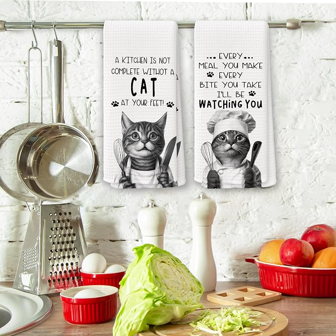 Funny Chef Cat Kitchen Towels 16x24 Inch Set of 2 | Cat Mom Dad Lady Lovers Gifts for Women Men Dish Tea Towels for Kitchen, Pet Lover Gifts Decorative Hand Towel