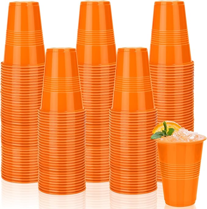 Kochorie 100 Pack Disposable Plastic Cups 16 Oz Solid Color Drinking Cups Party Supplies Strong and Sturdy Drinkware Cup For Birthday, Wedding, Thanksgiving, Fall & Daily Use, Orange