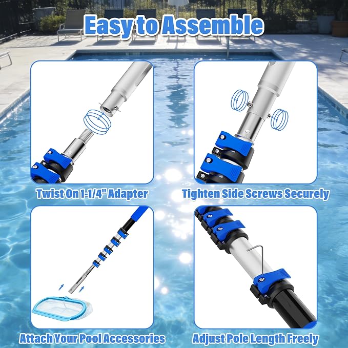 5-20 FT Telescopic Pool Pole, Aluminum Alloy Extension Pole with Flip-Lock & Screw Lock, Adjustable Pool Pole for Skimmer Nets, Brushes & Vacuum Heads