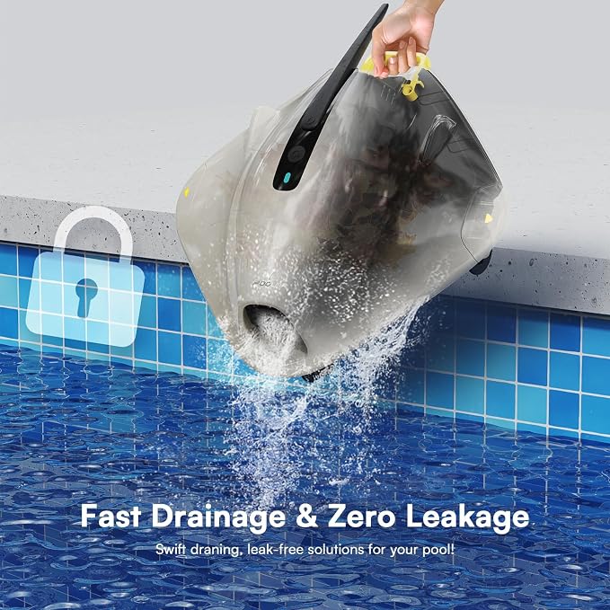 PoolMr Cordless Robotic Pool Cleaner - Above Ground Pool Vacuum Robot - 40W Strong Suction, Dual Cleaning System, Barrier Crossing, 120-Min Runtime Up to 1614 Sq for Above Ground Pools,Off-White