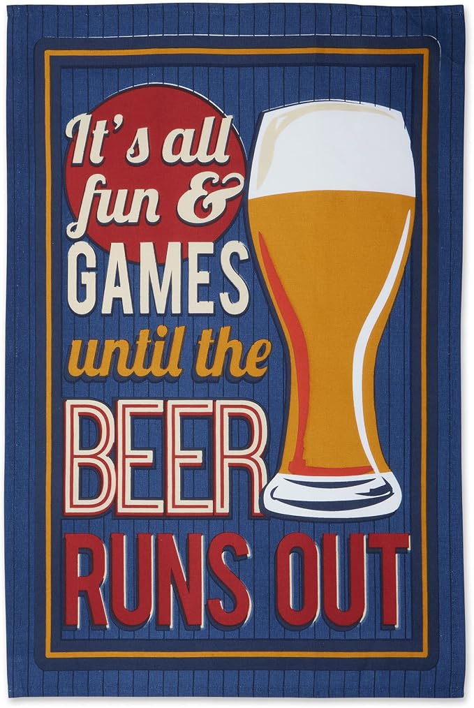 DII Assorted Print Dishtowel Set, 18x28", Retro Beer, 3 Count